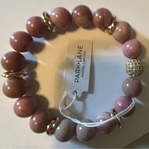 Park Lane Tan Marble Beaded Stretch Bracelet with Gold  Bead and Accents